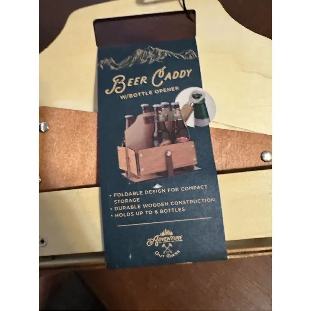 NWT wooden beverage caddy with opener